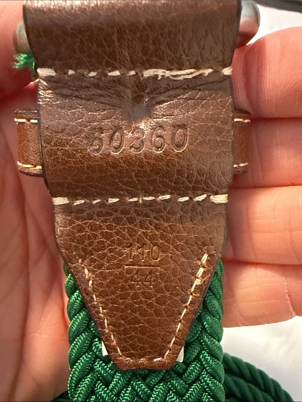 Braided Green Belt with Brown Leather Trim